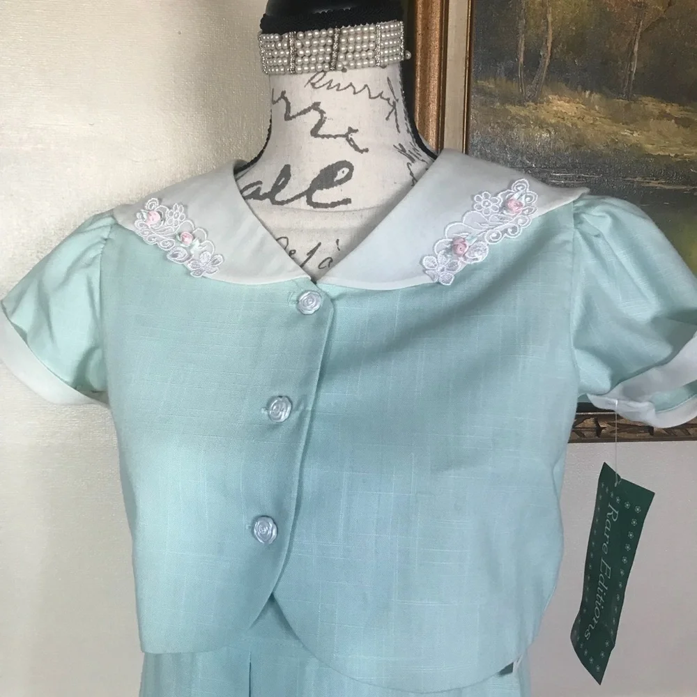 Rare Vintage Sage  2-piece Swiss Rose Collar Dress NWT